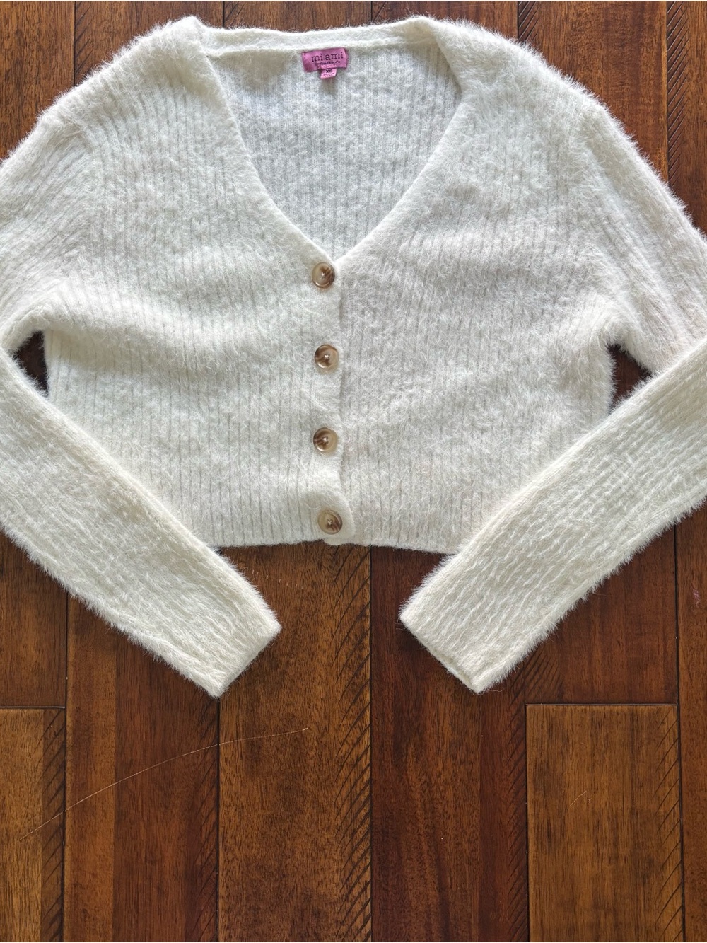 Francesca’s - Miami White Knit Fuzzy Cardigan Sweater